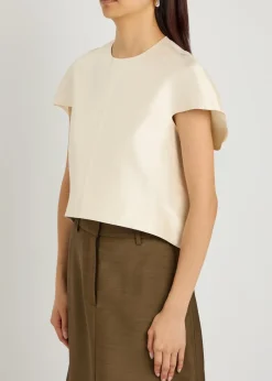 Lulu cropped slubbed silk top