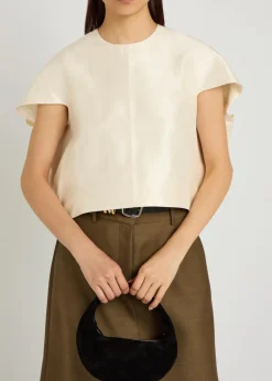 Lulu cropped slubbed silk top