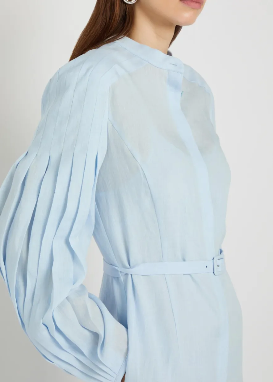 Lydia belted linen midi shirt dress