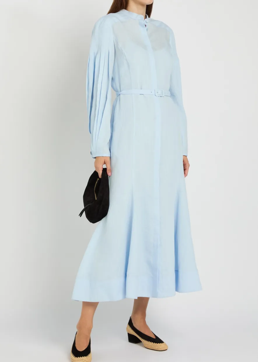 Lydia belted linen midi shirt dress