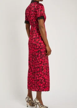 Lyla cherry-print lace and satin midi dress