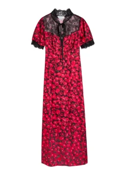 Lyla cherry-print lace and satin midi dress