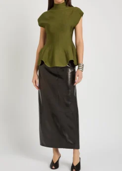 Lyle leather midi pencil skirt