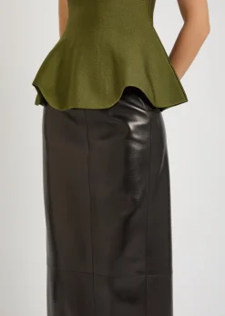 Lyle leather midi pencil skirt