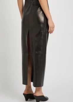 Lyle leather midi pencil skirt