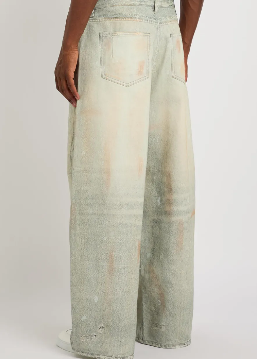 Lyon painted-effect wide-leg denim jeans