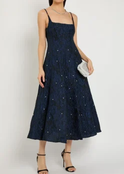 Maison Gem crystal-embellished cloqué midi dress