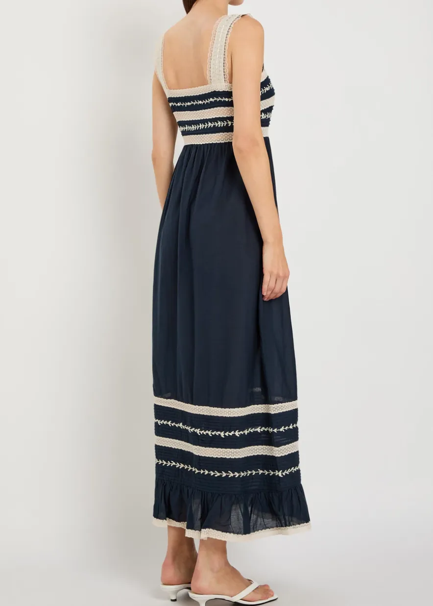 Malie lace-trim cotton-blend midi dress