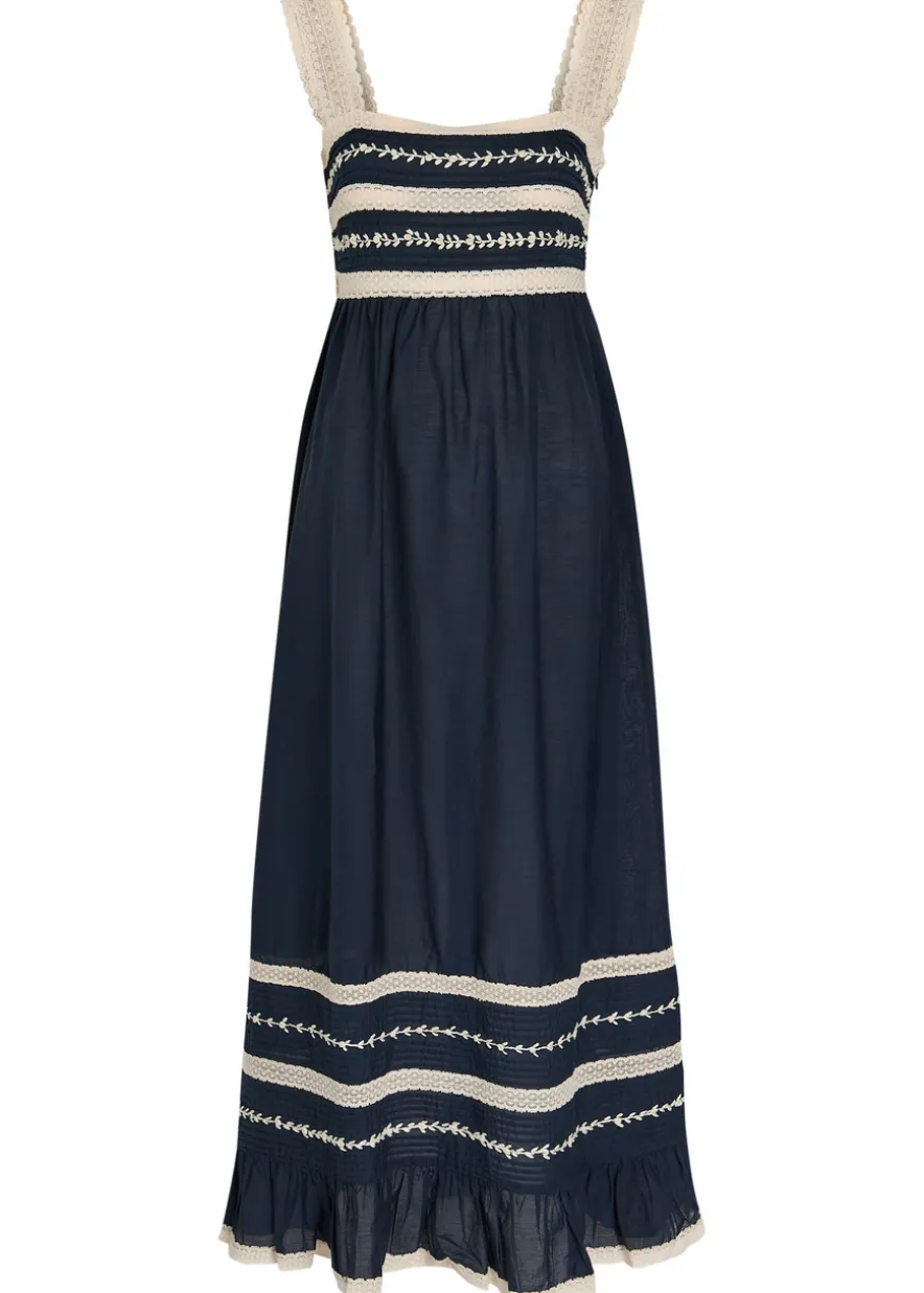Malie lace-trim cotton-blend midi dress