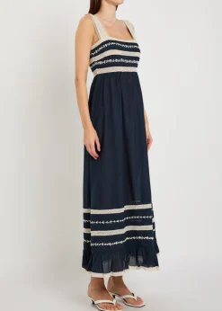 Malie lace-trim cotton-blend midi dress