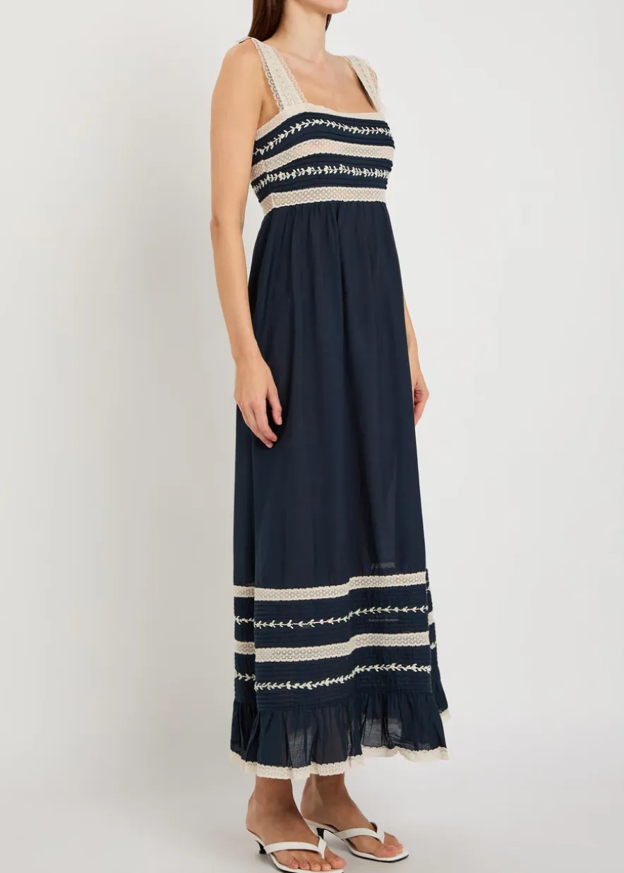 Malie lace-trim cotton-blend midi dress