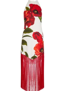 Mallory floral-print fringed linen-blend midi dress