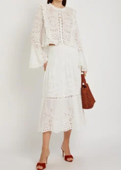 Mallow embroidered cotton midi skirt