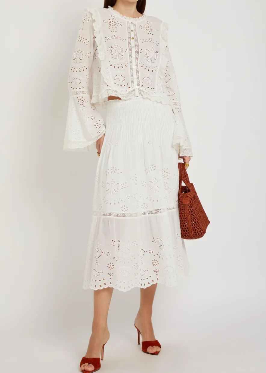 Mallow embroidered cotton midi skirt