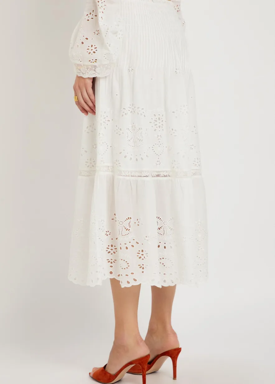 Mallow embroidered cotton midi skirt