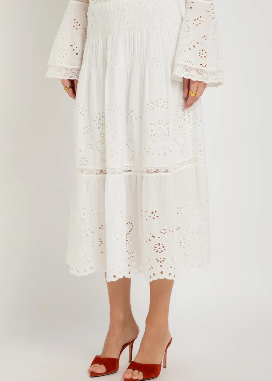 Mallow embroidered cotton midi skirt