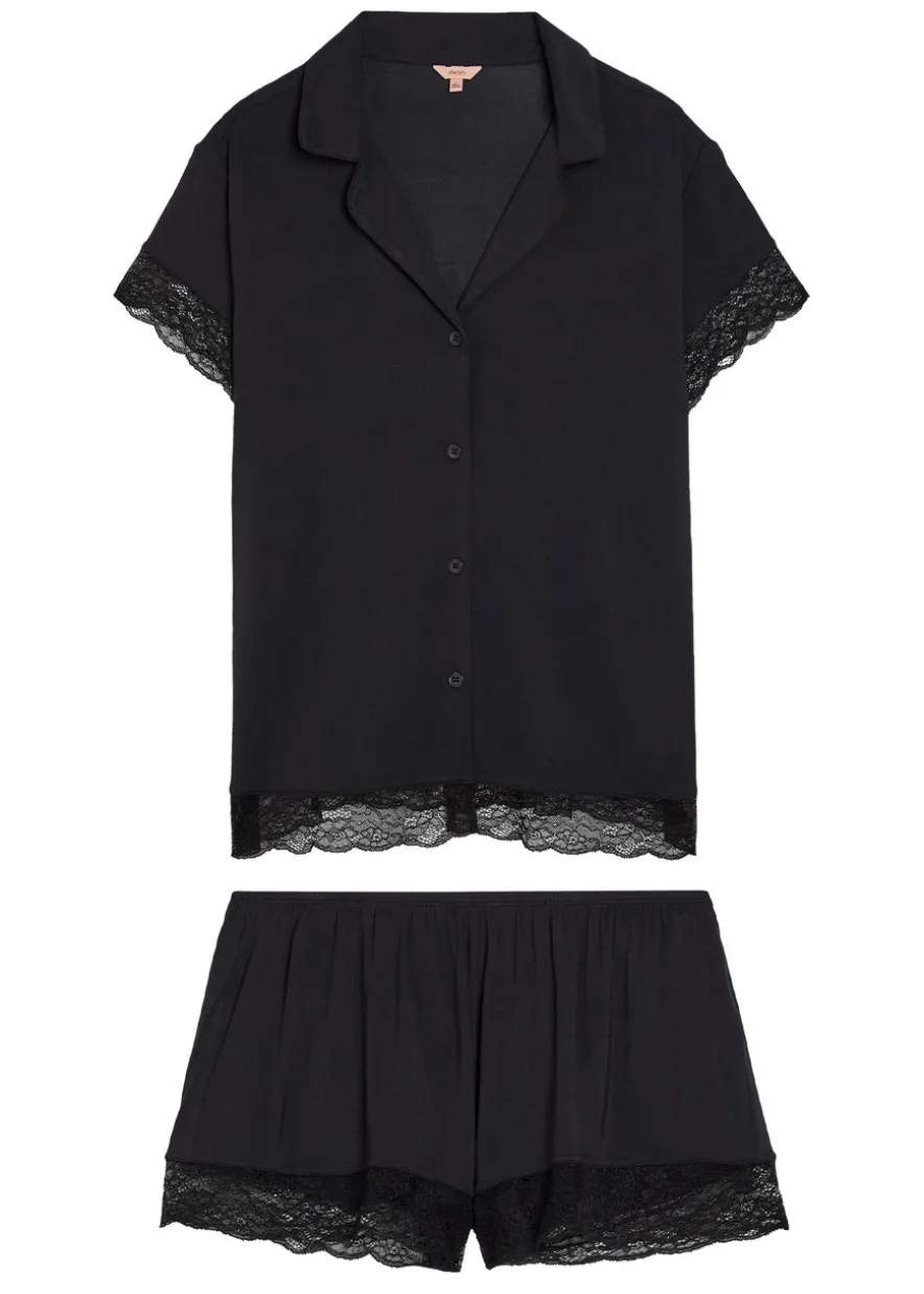 Malou lace-trim jersey pyjama set