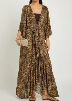 Manon leopard-print woven cover-up robe
