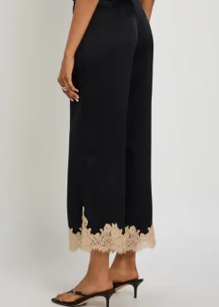 Marcela lace-trim wide-leg satin trousers