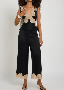 Marcela lace-trim wide-leg satin trousers