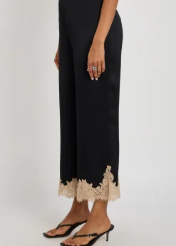 Marcela lace-trim wide-leg satin trousers
