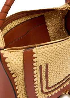 Marcie leather and raffia shoulder bag