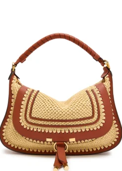 Marcie leather and raffia shoulder bag