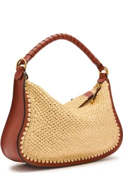 Marcie leather and raffia shoulder bag