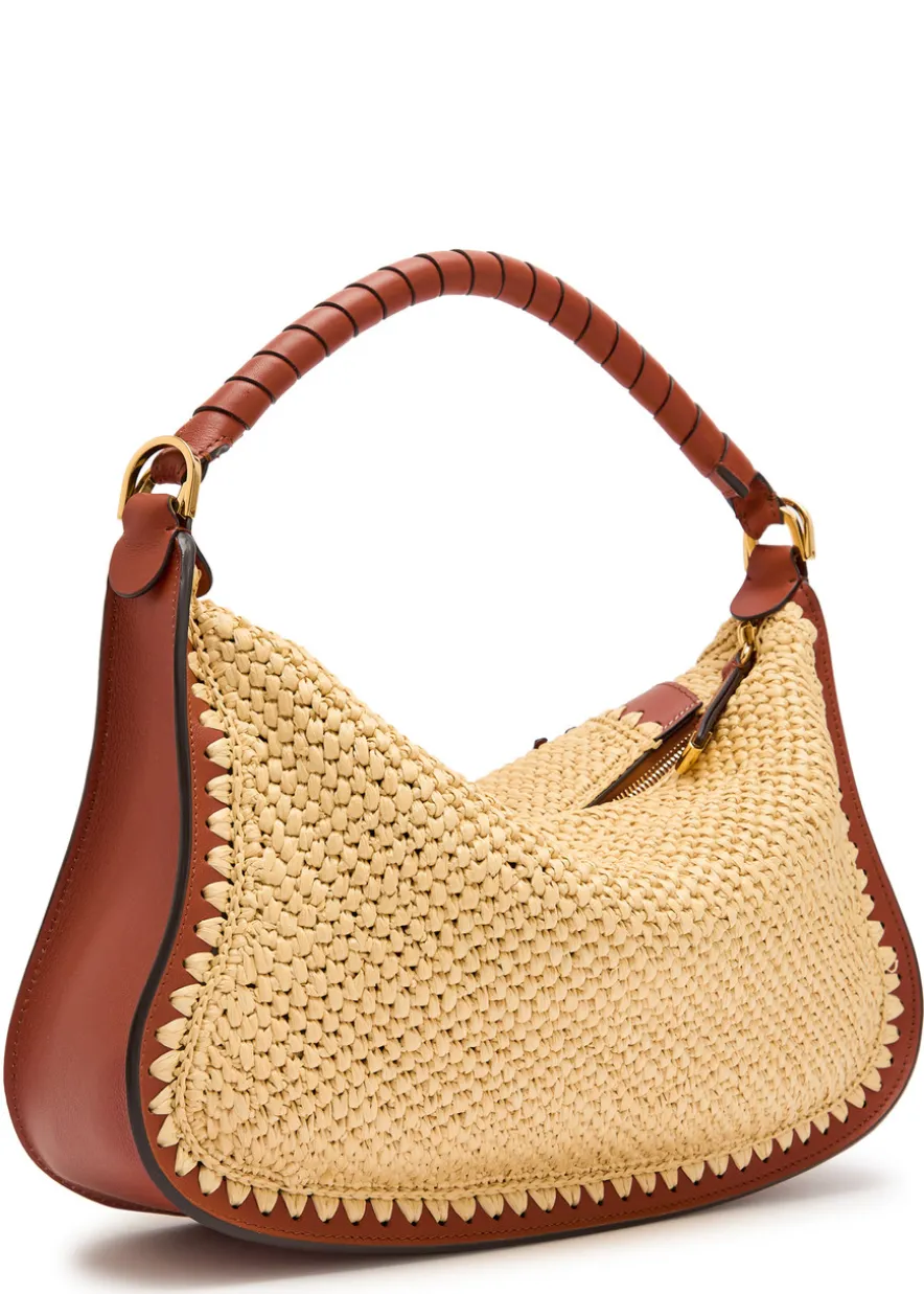 Marcie leather and raffia shoulder bag