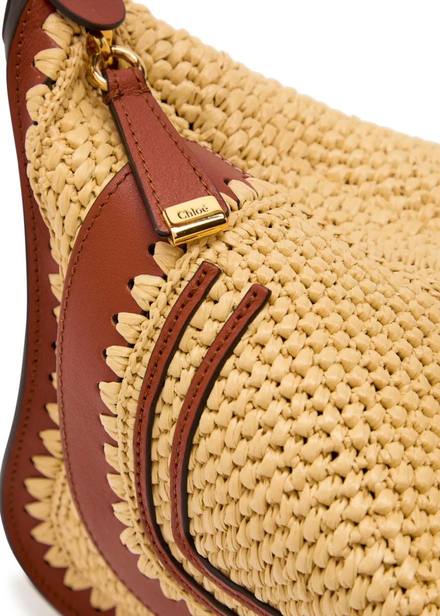Marcie leather and raffia shoulder bag