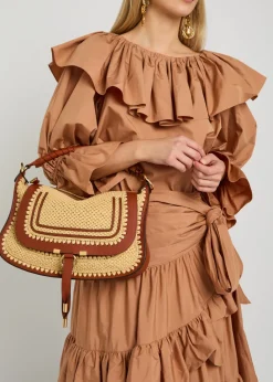 Marcie leather and raffia shoulder bag
