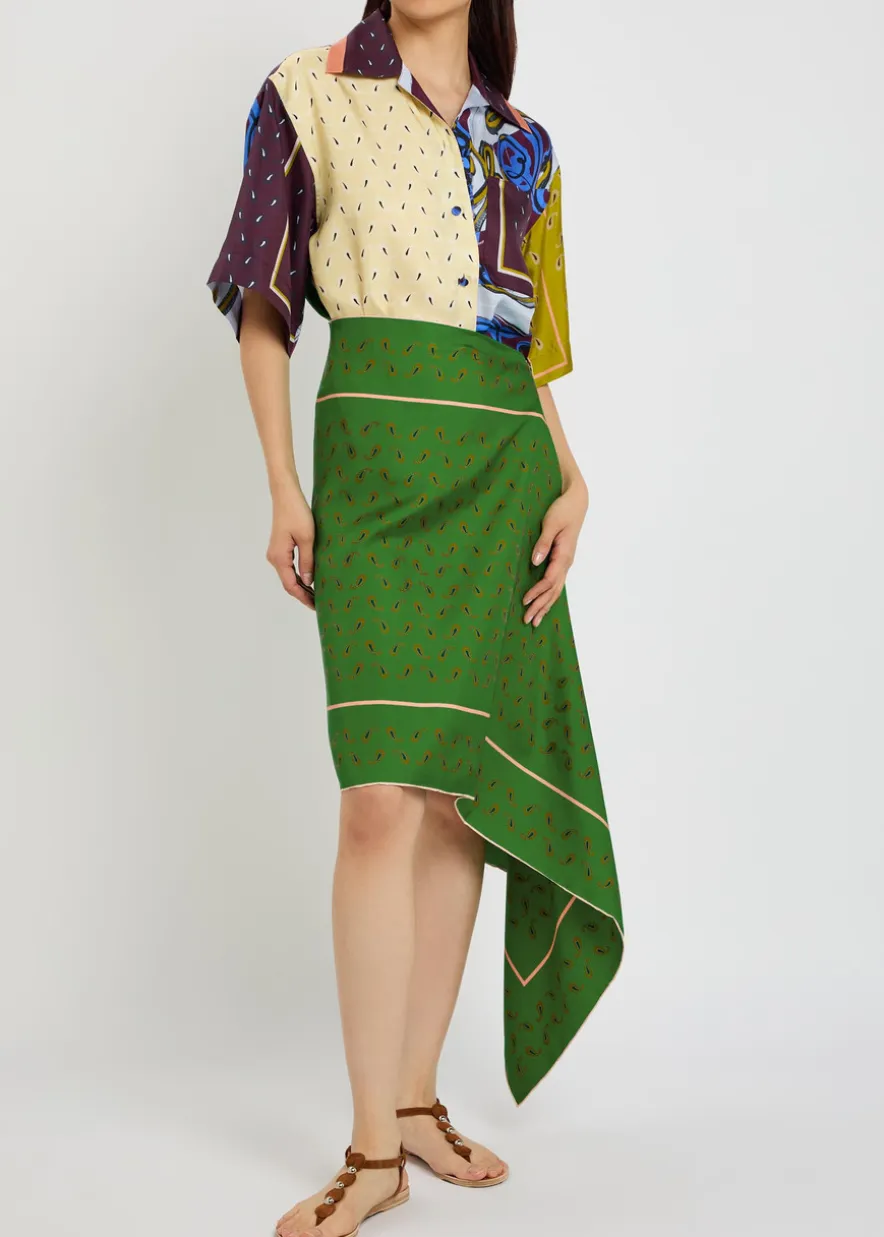 Margot printed asymmetric silk midi skirt