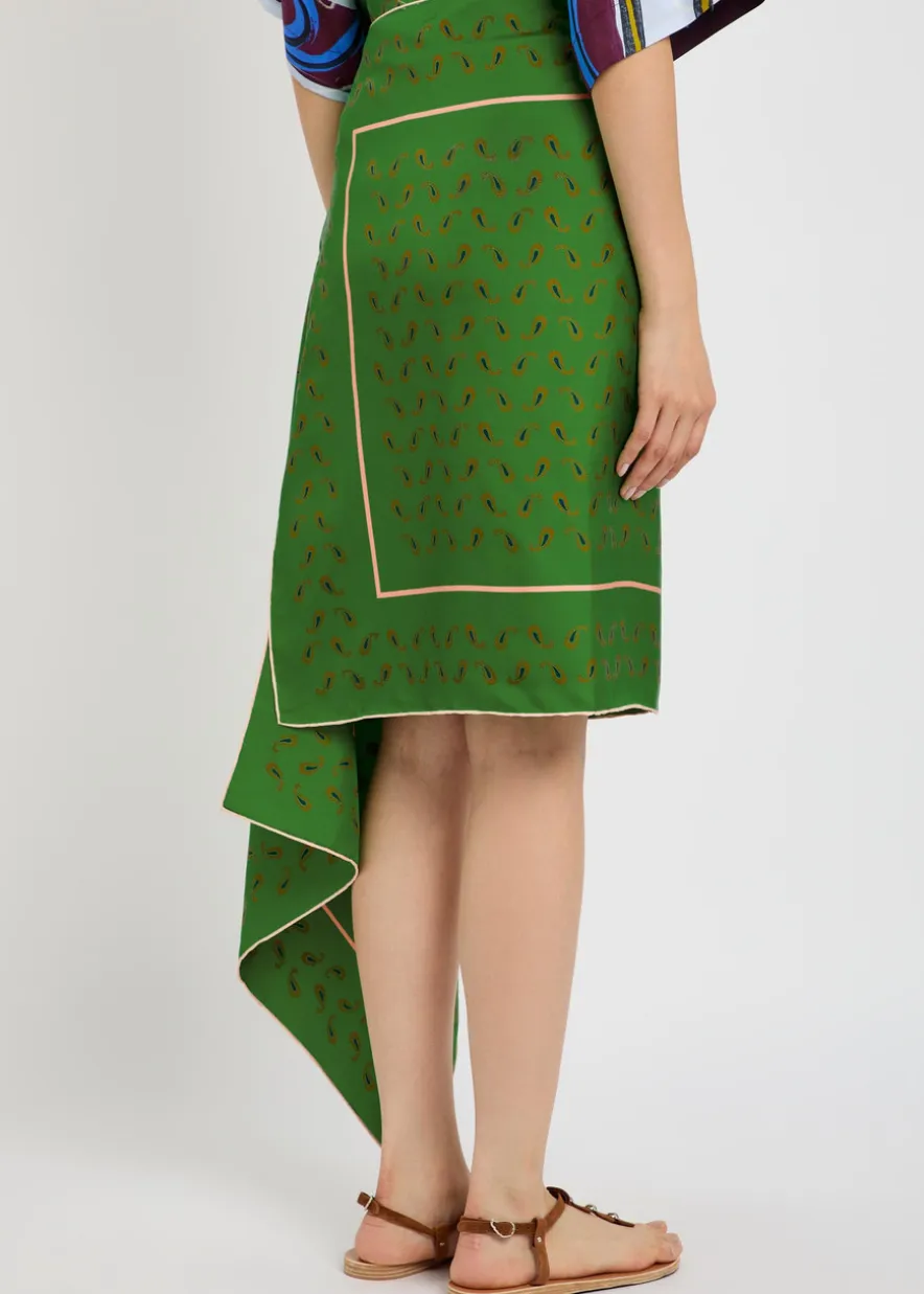 Margot printed asymmetric silk midi skirt