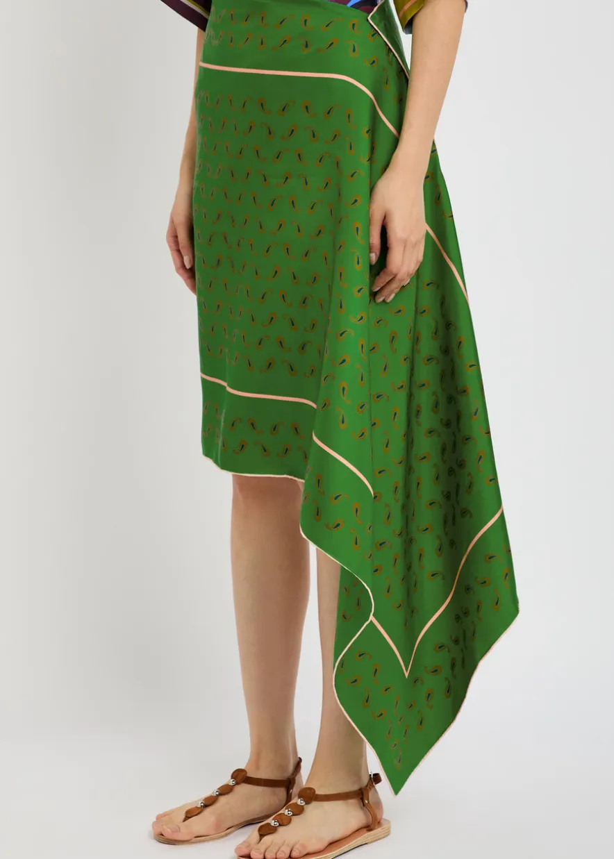 Margot printed asymmetric silk midi skirt
