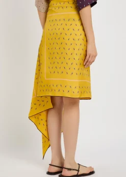 Margot printed asymmetric silk midi skirt
