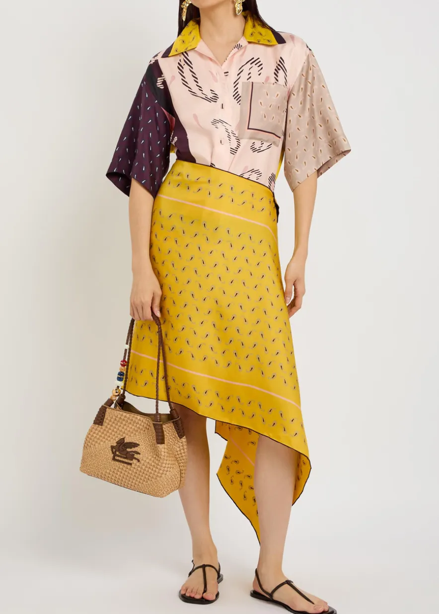 Margot printed asymmetric silk midi skirt