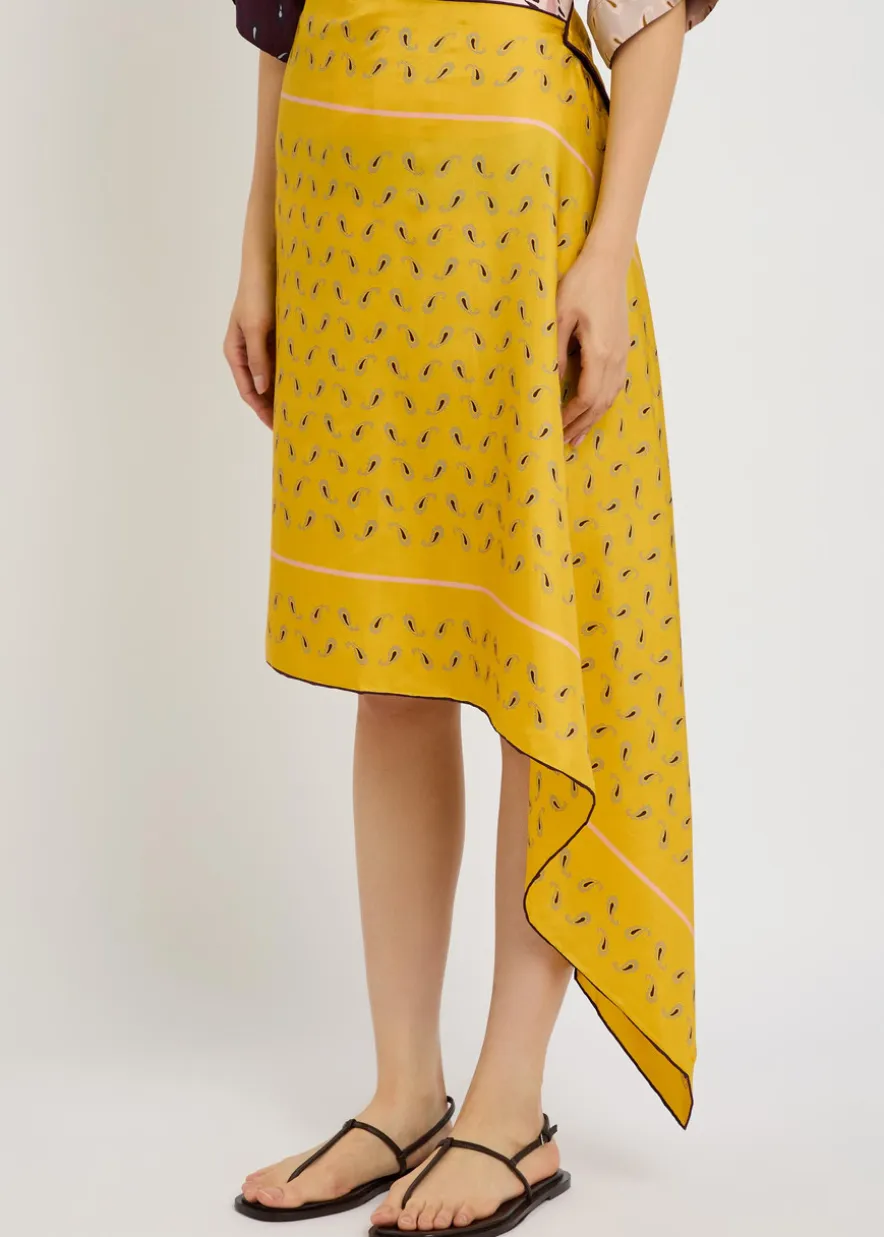 Margot printed asymmetric silk midi skirt