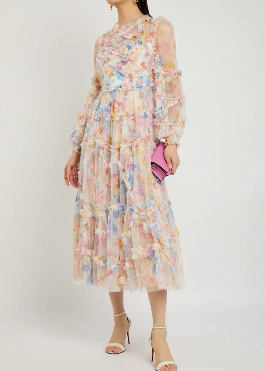 Mariannes floral-embellished tulle midi dress