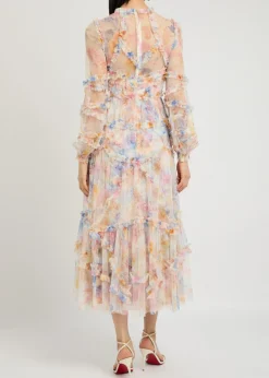 Mariannes floral-embellished tulle midi dress