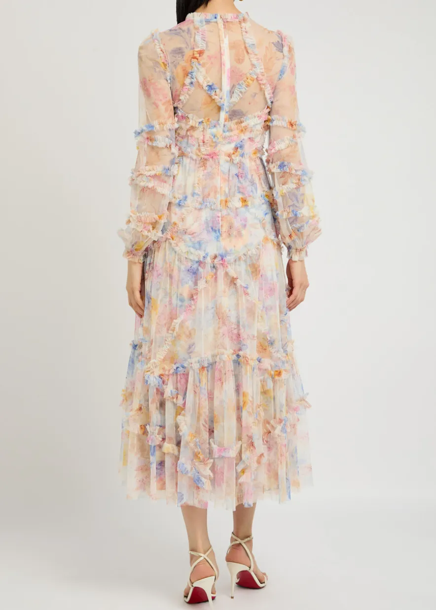 Mariannes floral-embellished tulle midi dress