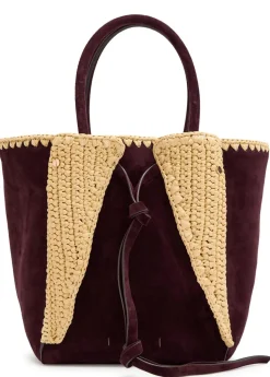 Marija small raffia and suede tote bag