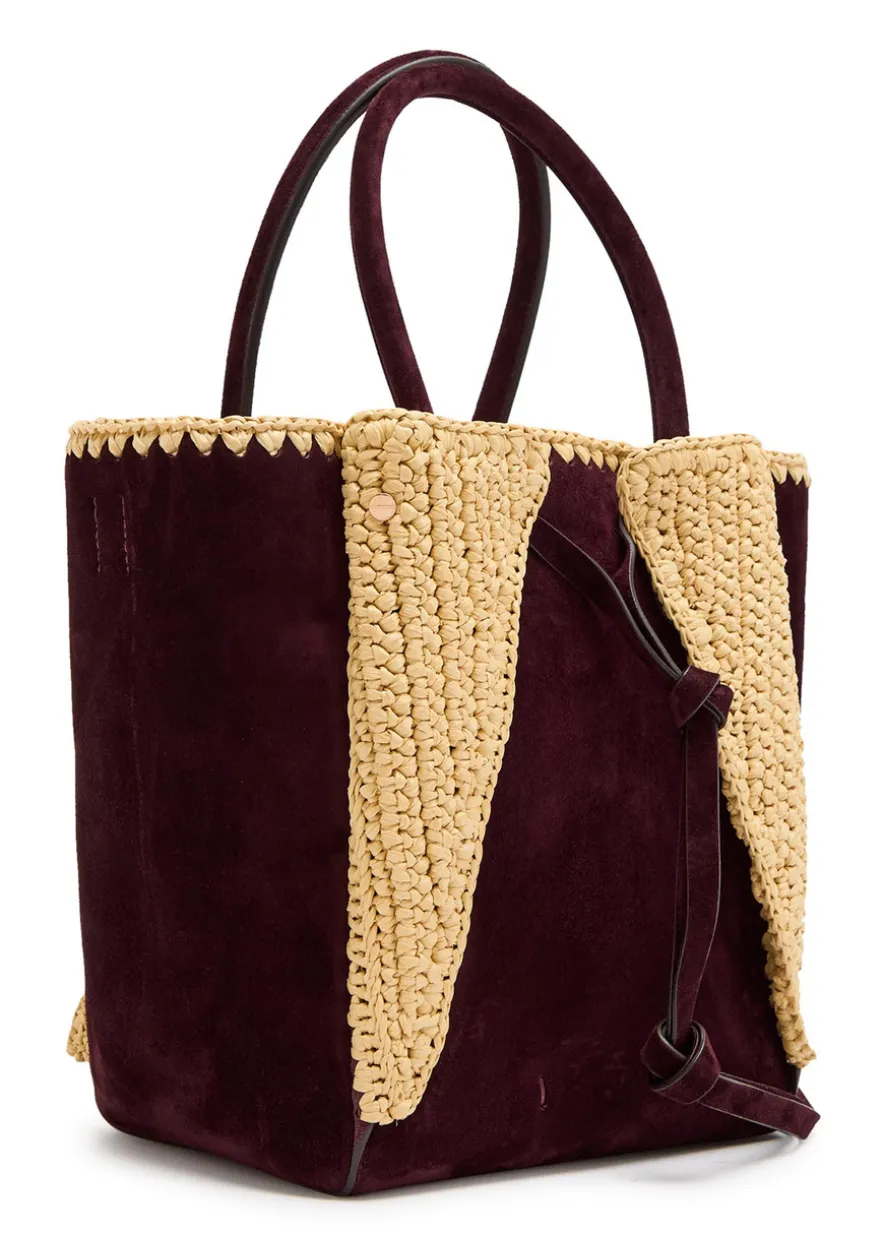 Marija small raffia and suede tote bag