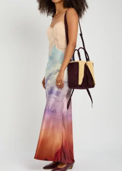 Marija small raffia and suede tote bag