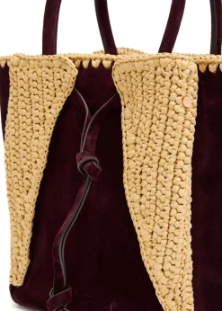 Marija small raffia and suede tote bag