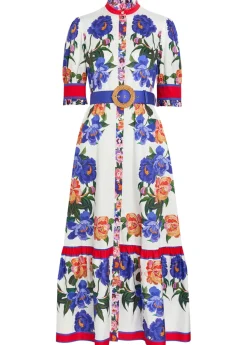 Marni floral-print belted cotton maxi dress