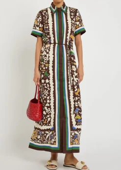 Maroc printed linen maxi shirt dress