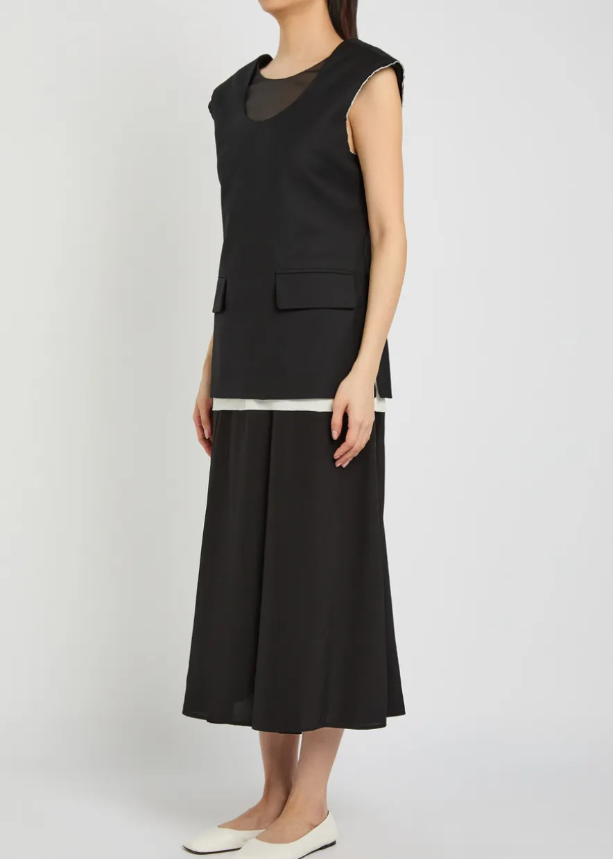 Marta layered wool and satin midi dress