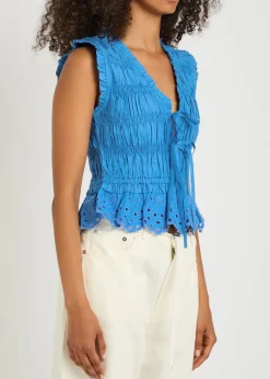 Martine smocked cotton-poplin top