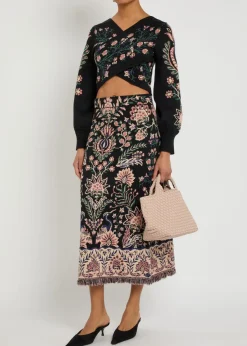 Marvelous Garden floral-jacquard knit midi skirt