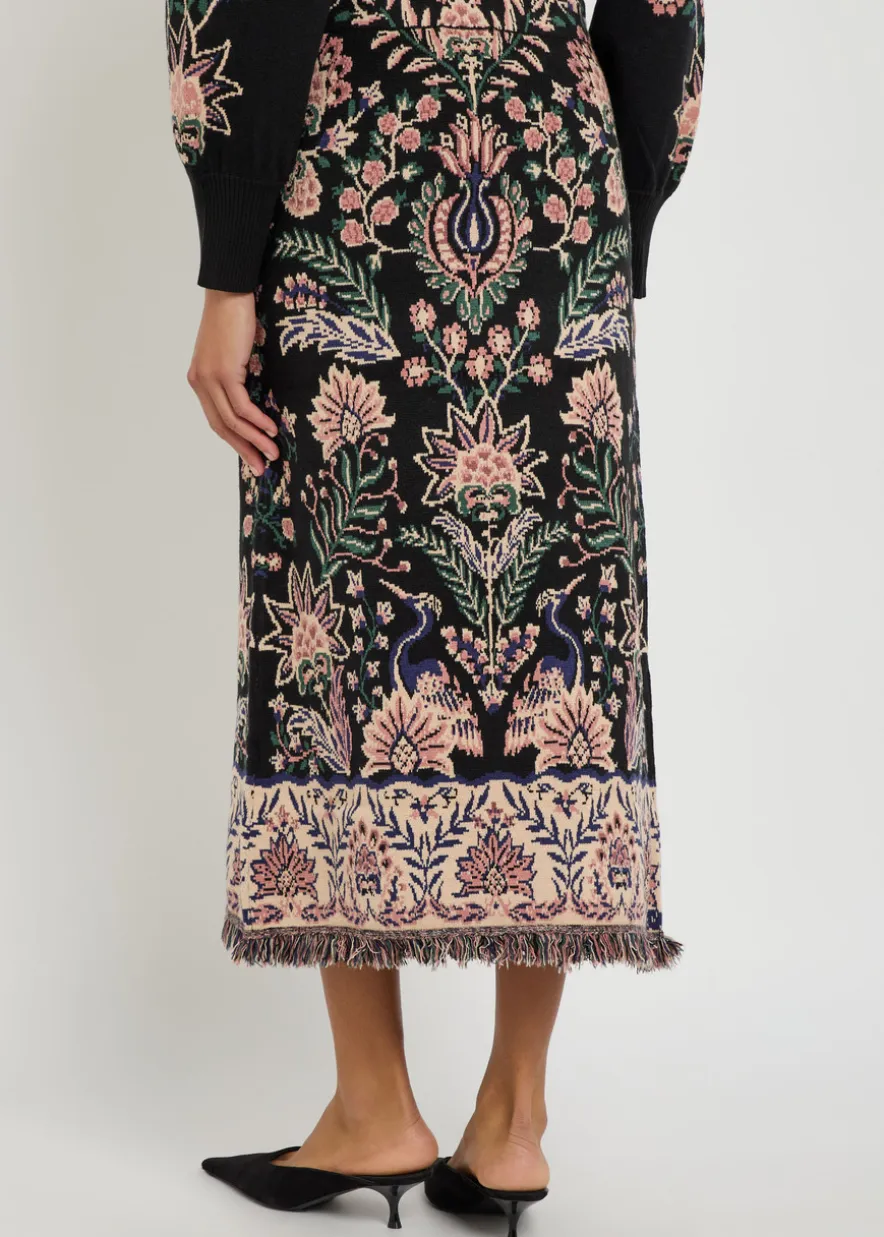 Marvelous Garden floral-jacquard knit midi skirt